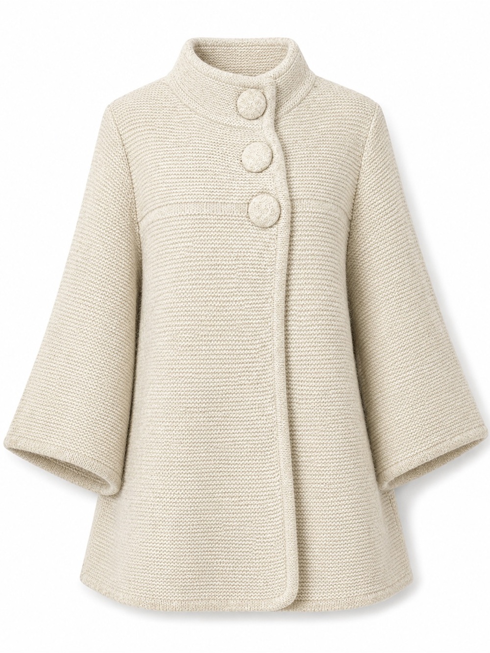Women's Cream Knit Button-Front Coat
